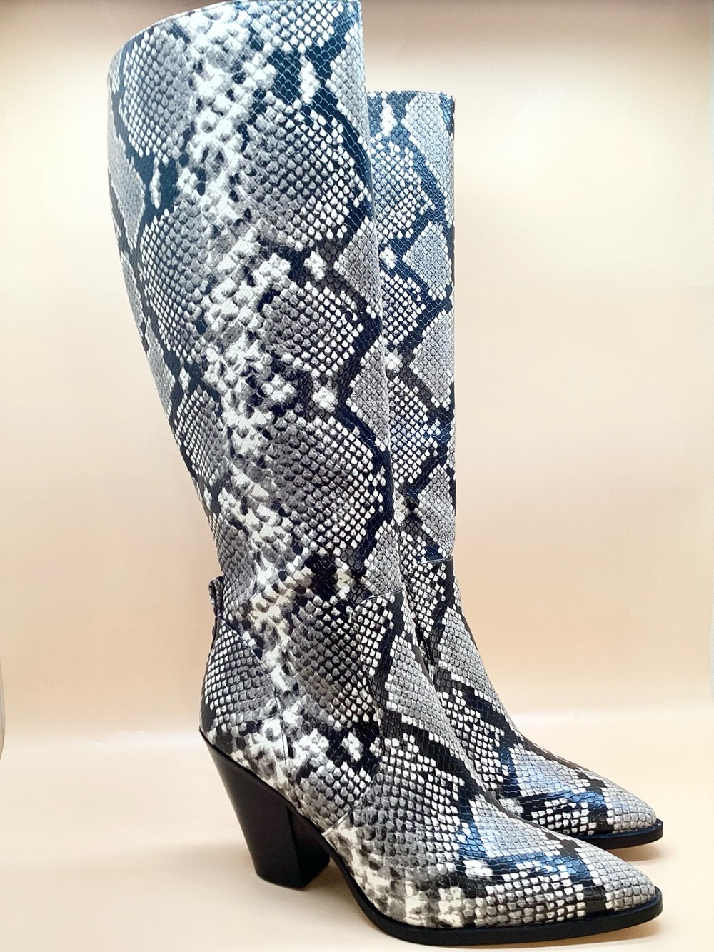 Michael Kors Black & Gray Snake-Print Over-the-Knee Boots